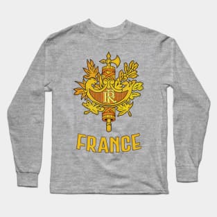 France  // Faded Style Coat of Arms Emblem Design Long Sleeve T-Shirt